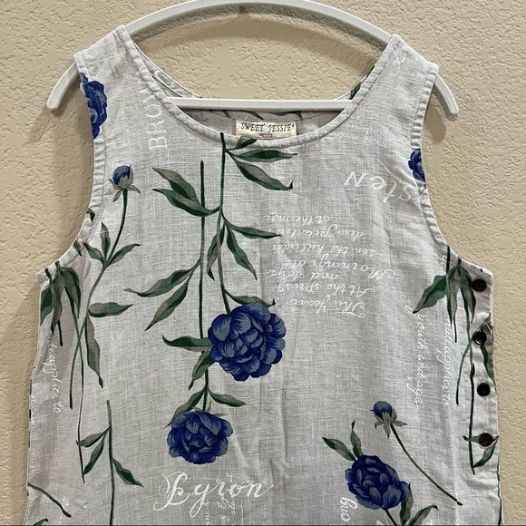 Sweet Jessie Petite 100% Linen Dress Floral Side Buttons Back Pocket Sz LP Boho - Picture 5 of 7